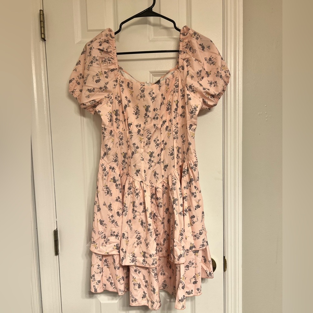 SHEIN Pink Floral Dress with Puff Sleeves